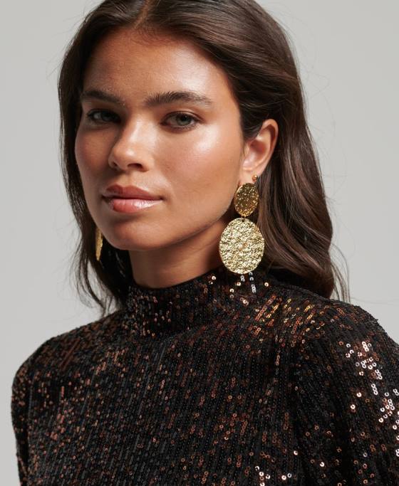 Superdry rochie midi cu paiete fără spate îmbrăcăminte negru femei JX0Z2503