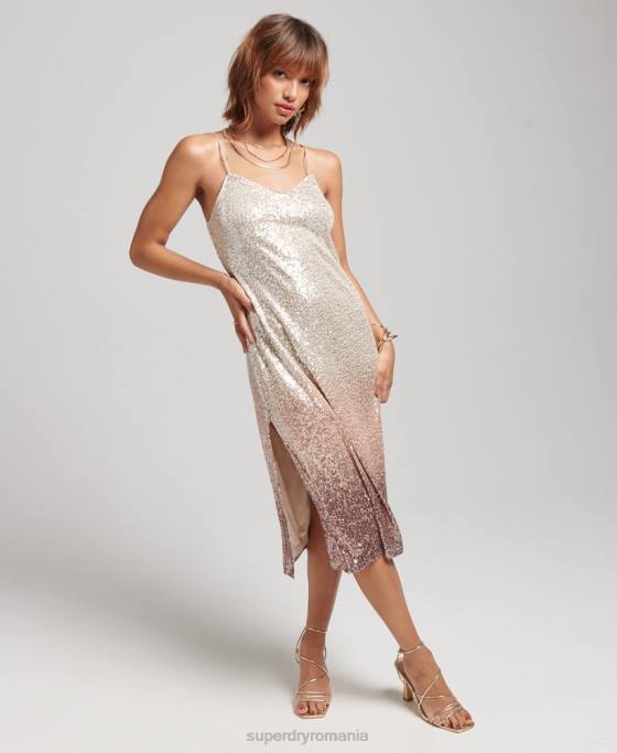 Superdry rochie midi cu paiete ombre îmbrăcăminte cremă femei JX0Z2448