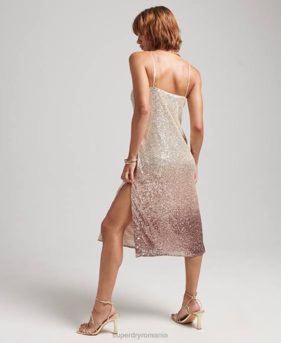 Superdry rochie midi cu paiete ombre îmbrăcăminte cremă femei JX0Z2448