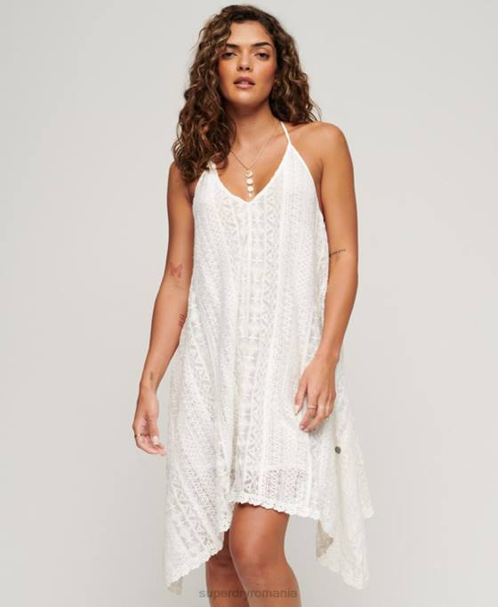 Superdry rochie midi din dantela îmbrăcăminte alb femei JX0Z2058
