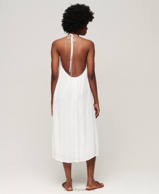 Superdry rochie midi din dantelă cu gât halter îmbrăcăminte alb femei JX0Z2073