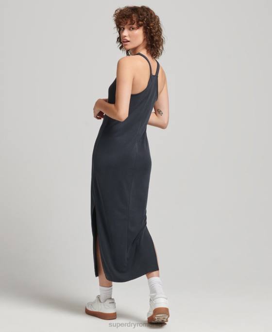 Superdry rochie midi din jerse cu bretele la spate îmbrăcăminte negru femei JX0Z6735