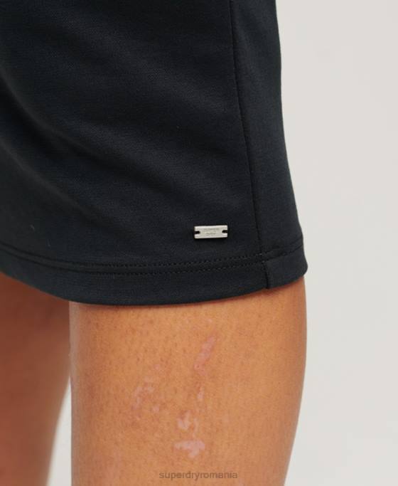 Superdry rochie midi din jerse cu decolteu pătrat îmbrăcăminte negru femei JX0Z2312
