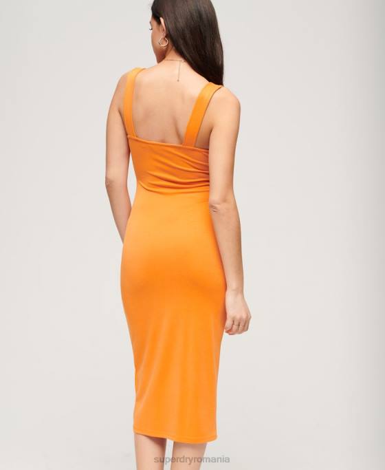 Superdry rochie midi din jerse cu decolteu pătrat îmbrăcăminte portocale femei JX0Z2008