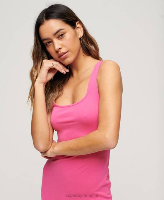 Superdry rochie midi din jerse cu decolteu pătrat îmbrăcăminte roz femei JX0Z2132