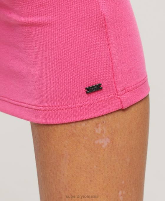 Superdry rochie midi din jerse cu decolteu pătrat îmbrăcăminte roz femei JX0Z2132