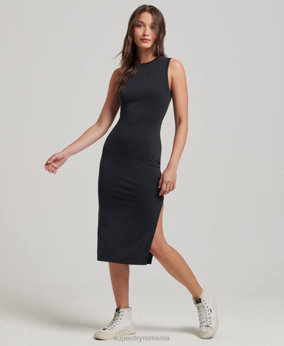 Superdry rochie midi din jerse cu detaliu la spate îmbrăcăminte negru femei JX0Z2518