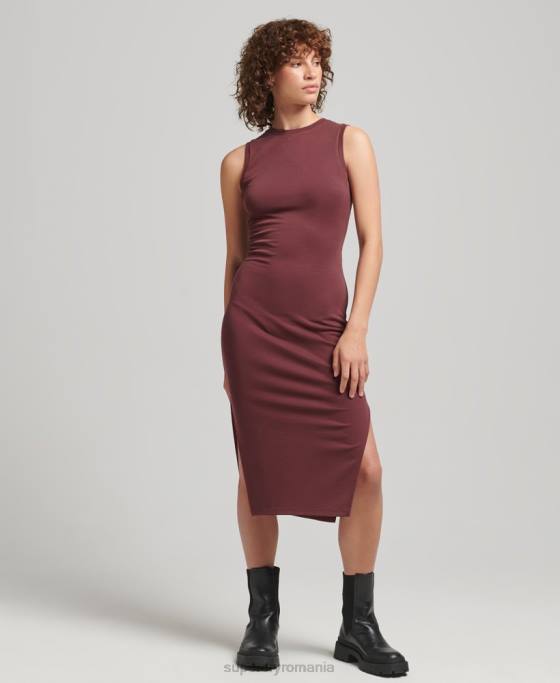 Superdry rochie midi din jerse cu detaliu la spate îmbrăcăminte roșu femei JX0Z2491