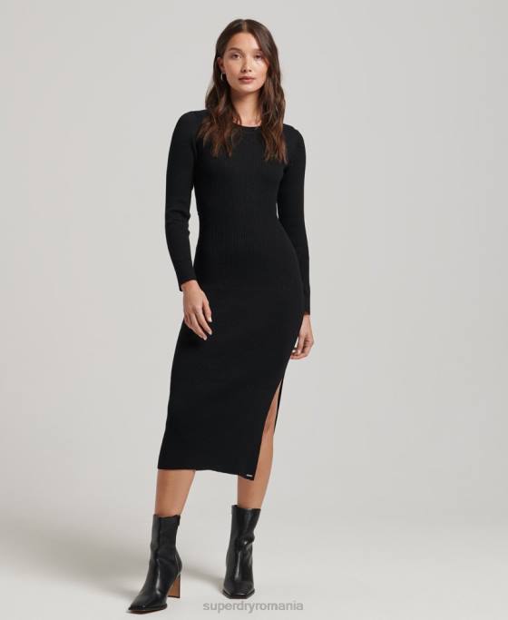 Superdry rochie midi tricotată fără spate îmbrăcăminte negru femei JX0Z6662