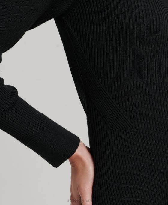 Superdry rochie midi tricotată fără spate îmbrăcăminte negru femei JX0Z6662