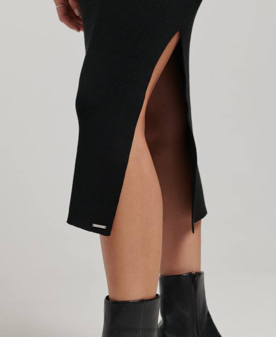Superdry rochie midi tricotată fără spate îmbrăcăminte negru femei JX0Z6662