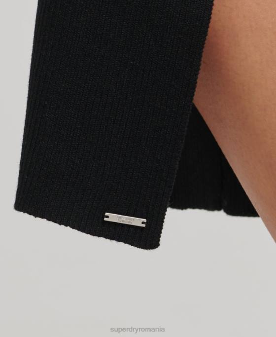 Superdry rochie midi tricotată fără spate îmbrăcăminte negru femei JX0Z6662