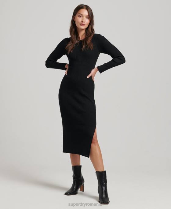 Superdry rochie midi tricotată fără spate îmbrăcăminte negru femei JX0Z6662