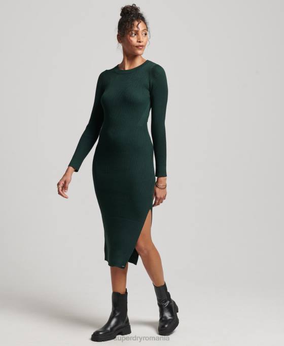 Superdry rochie midi tricotată fără spate îmbrăcăminte verde femei JX0Z6684