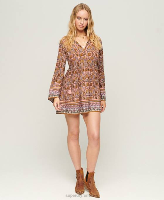Superdry rochie mini anilor 60 cu maneci evazate îmbrăcăminte roz femei JX0Z2080