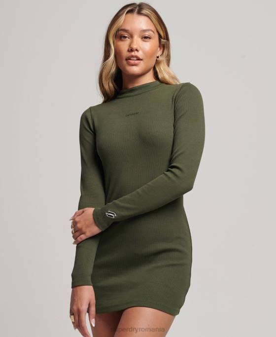 Superdry rochie mini bodycon cu mânecă lungă îmbrăcăminte kaki femei JX0Z6666