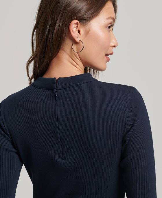 Superdry rochie mini bodycon cu mânecă lungă îmbrăcăminte marina femei JX0Z6534