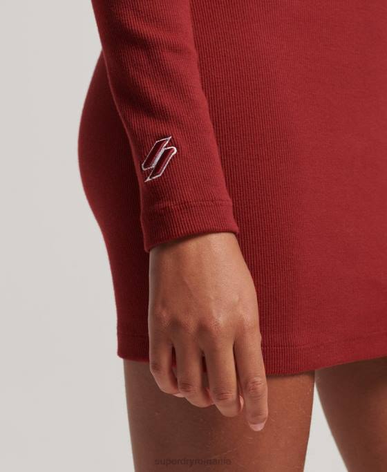 Superdry rochie mini bodycon cu mânecă lungă îmbrăcăminte roșu femei JX0Z6603