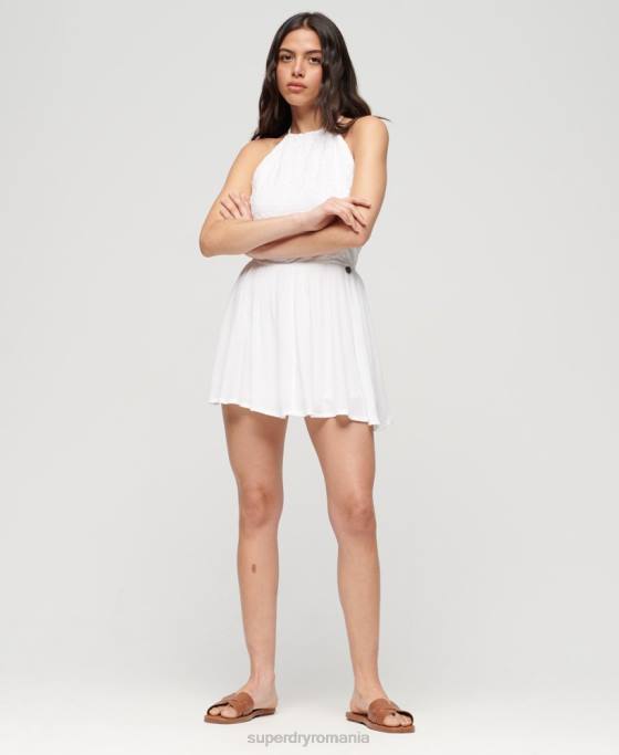 Superdry rochie mini brodata vintage îmbrăcăminte alb femei JX0Z2383