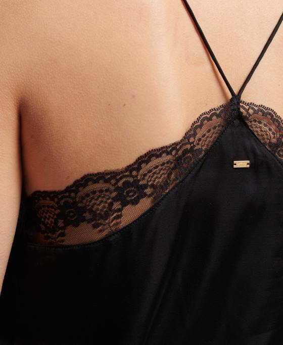 Superdry rochie mini cami din satin îmbrăcăminte negru femei JX0Z2454