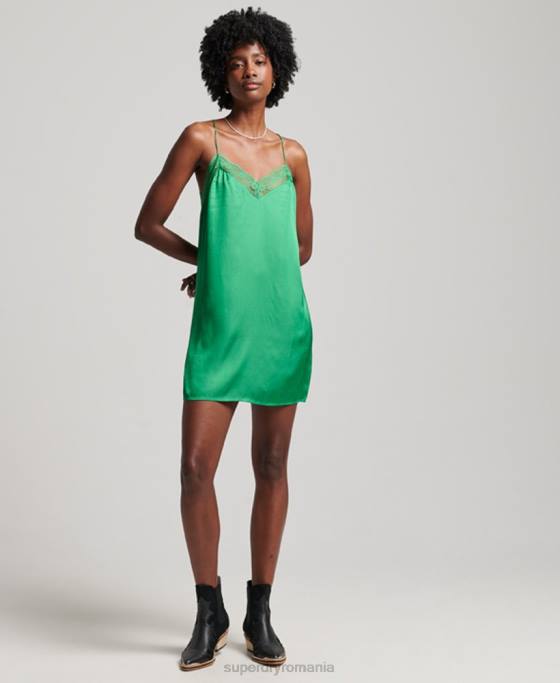 Superdry rochie mini cami din satin îmbrăcăminte verde femei JX0Z2452