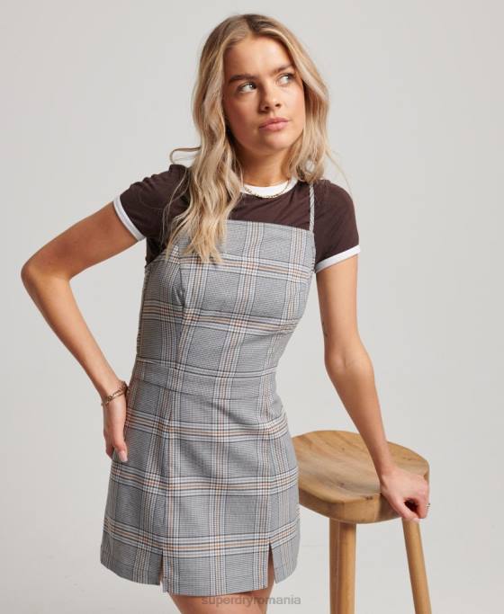Superdry rochie mini cami vintage check îmbrăcăminte gri femei JX0Z2475