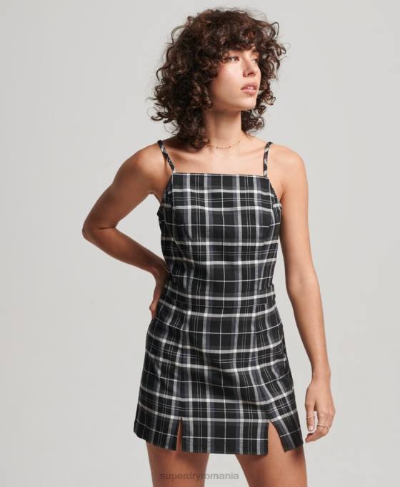 Superdry rochie mini cami vintage check îmbrăcăminte negru femei JX0Z2435