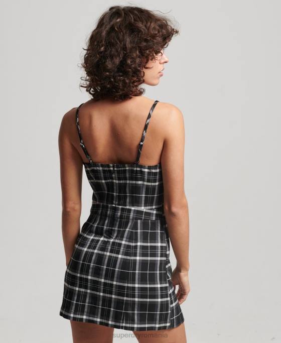 Superdry rochie mini cami vintage check îmbrăcăminte negru femei JX0Z2435