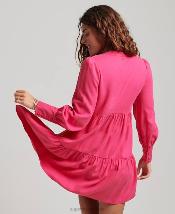 Superdry rochie mini cu etaje îmbrăcăminte roz femei JX0Z2550