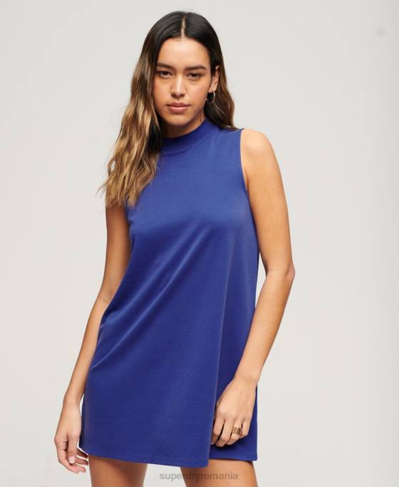 Superdry rochie mini cu linie a fără mâneci îmbrăcăminte albastru femei JX0Z2357