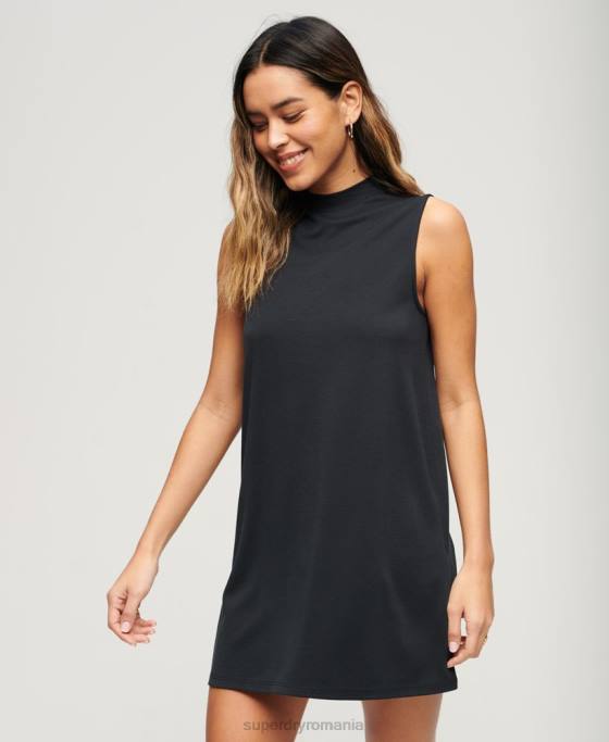 Superdry rochie mini cu linie a fără mâneci îmbrăcăminte negru femei JX0Z1959