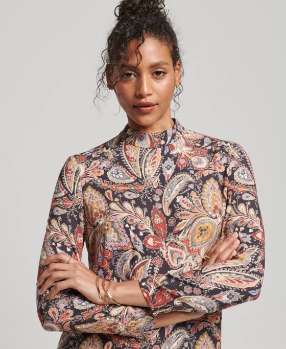 Superdry rochie mini cu maneca lunga imprimata îmbrăcăminte bronzat femei JX0Z2476