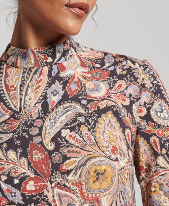 Superdry rochie mini cu maneca lunga imprimata îmbrăcăminte bronzat femei JX0Z2476