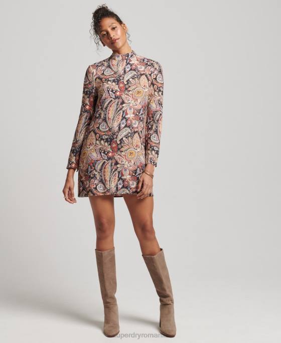 Superdry rochie mini cu maneca lunga imprimata îmbrăcăminte bronzat femei JX0Z2476