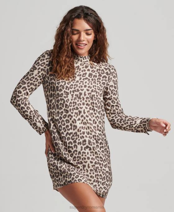 Superdry rochie mini cu maneca lunga imprimata îmbrăcăminte maro femei JX0Z2438
