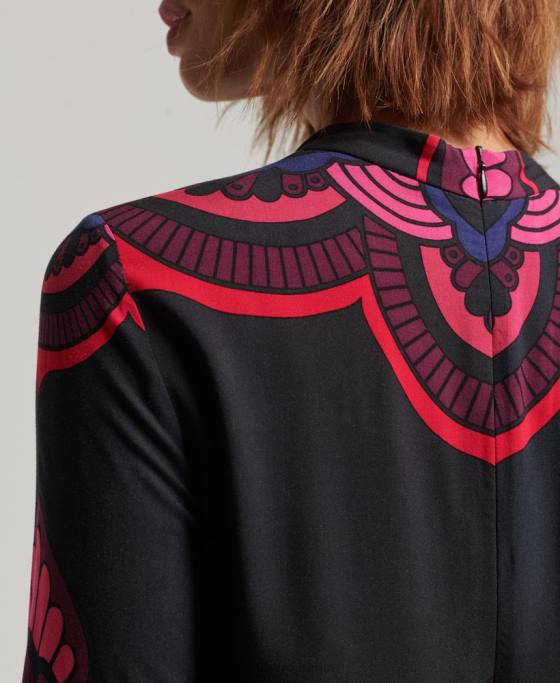 Superdry rochie mini cu maneca lunga imprimata îmbrăcăminte negru femei JX0Z2480