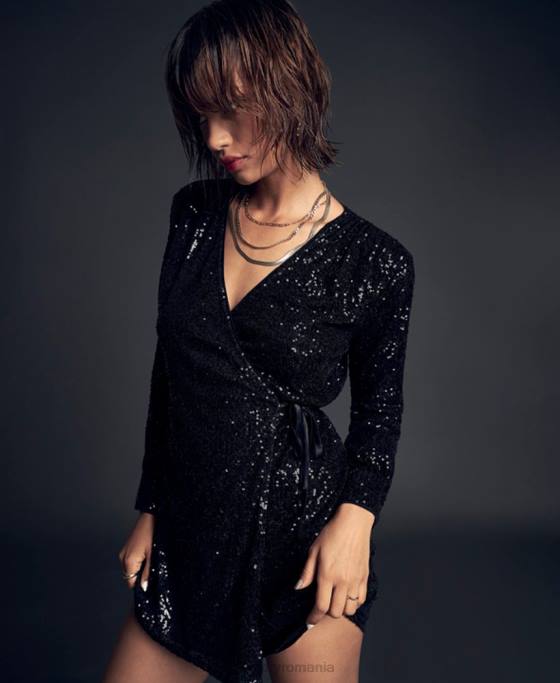 Superdry rochie mini cu mâneci și paiete îmbrăcăminte negru femei JX0Z2446