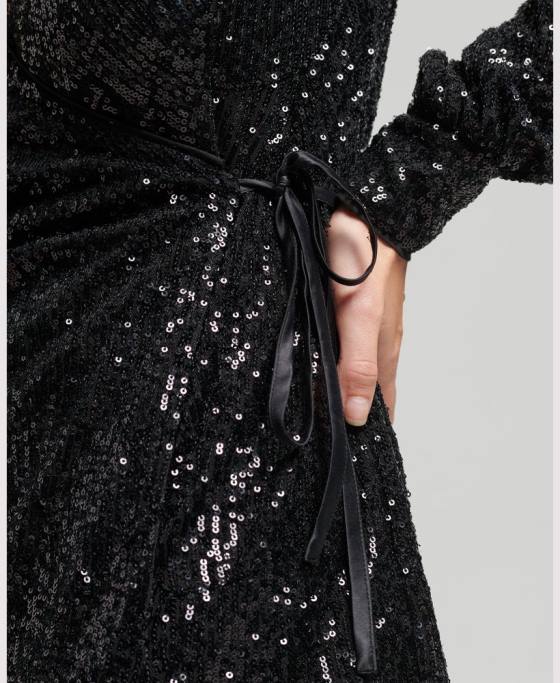 Superdry rochie mini cu mâneci și paiete îmbrăcăminte negru femei JX0Z2446