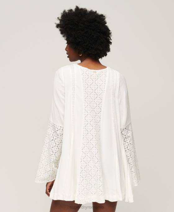Superdry rochie mini cu mânecă evazată din dantelă îmbrăcăminte cremă femei JX0Z2079