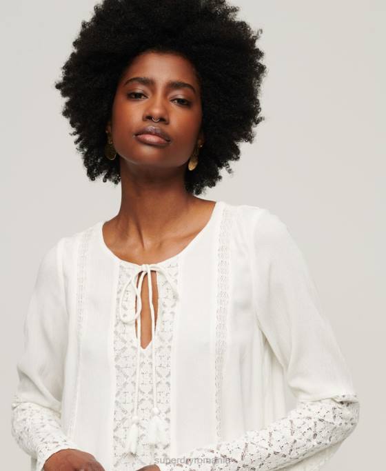 Superdry rochie mini cu mânecă evazată din dantelă îmbrăcăminte cremă femei JX0Z2079