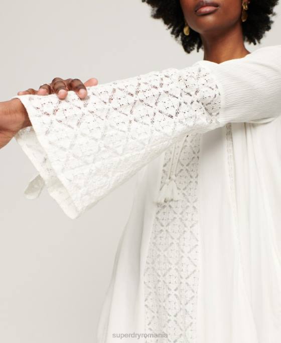 Superdry rochie mini cu mânecă evazată din dantelă îmbrăcăminte cremă femei JX0Z2079