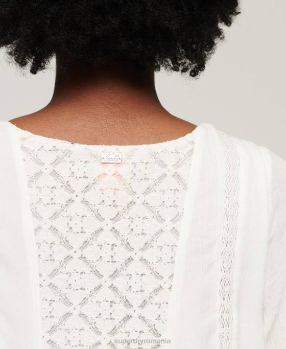 Superdry rochie mini cu mânecă evazată din dantelă îmbrăcăminte cremă femei JX0Z2079