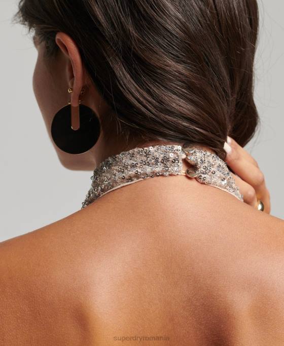 Superdry rochie mini cu paiete cu capul îmbrăcăminte argint femei JX0Z2485