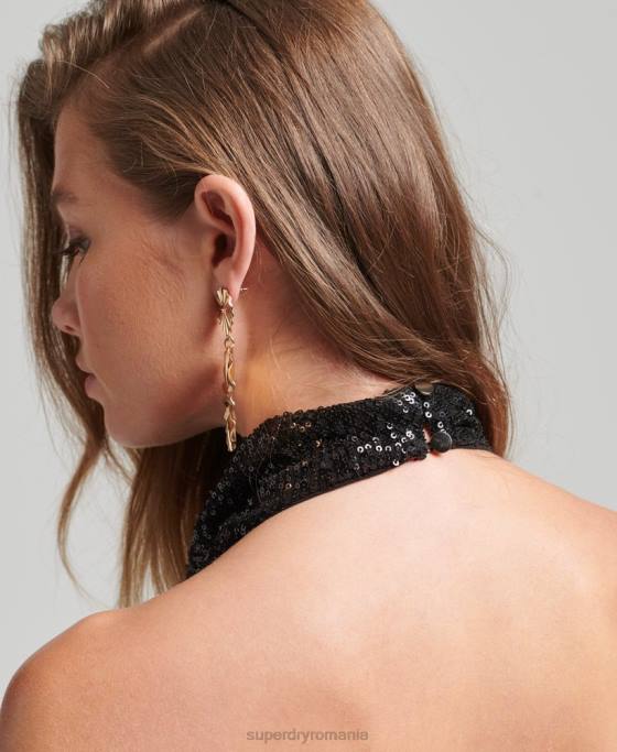 Superdry rochie mini cu paiete cu capul îmbrăcăminte negru femei JX0Z2502