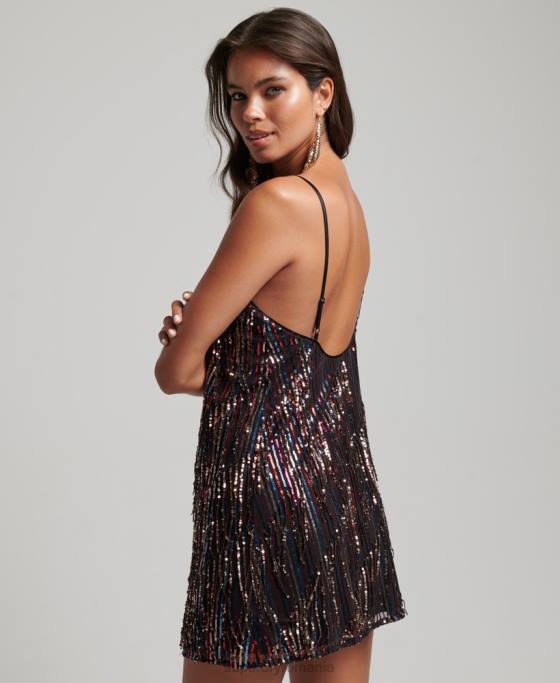 Superdry rochie mini cu paiete cu franjuri îmbrăcăminte negru femei JX0Z2423