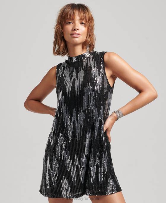 Superdry rochie mini cu paiete o linie îmbrăcăminte multi femei JX0Z2460
