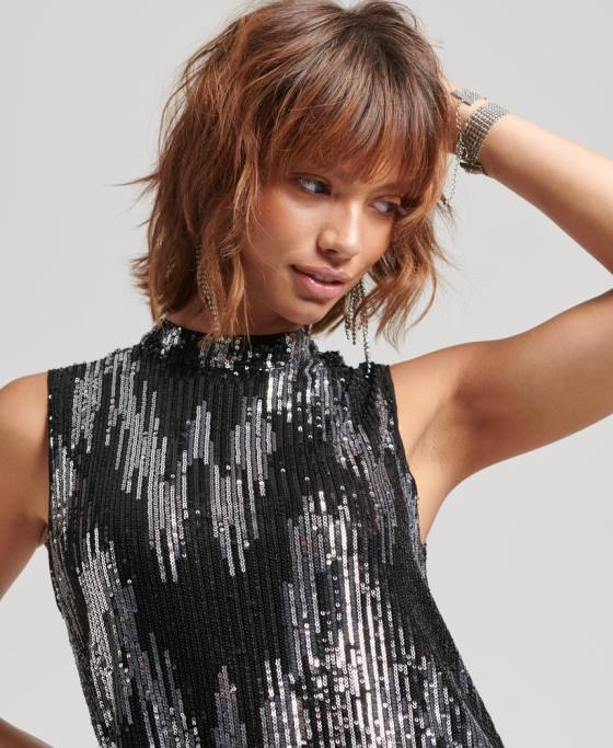 Superdry rochie mini cu paiete o linie îmbrăcăminte multi femei JX0Z2460