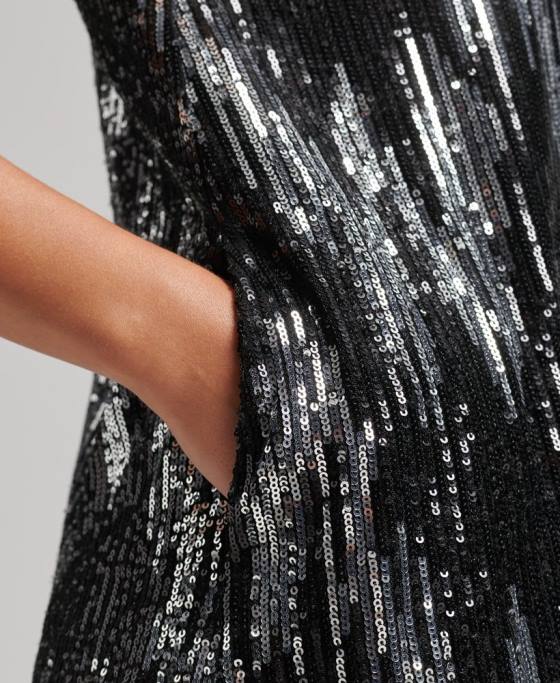 Superdry rochie mini cu paiete o linie îmbrăcăminte multi femei JX0Z2460