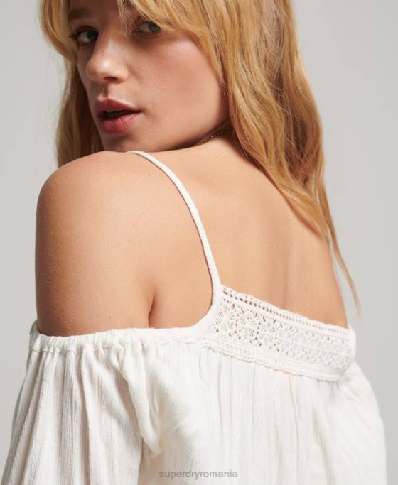 Superdry rochie mini cu umeri reci îmbrăcăminte alb femei JX0Z2400