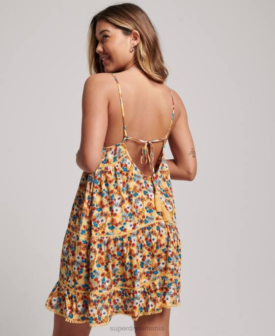 Superdry rochie mini de plajă îmbrăcăminte galben femei JX0Z2363